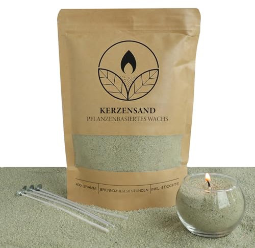 comforder Kerzensand mit Duft und Docht, Aroma Kerzenwachs Granulat, Kerzen selber Machen Set, 400g Sandkerzen Wachsgranulat + 4 Kerzendochte (Hellgrün, Jasmin)