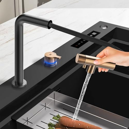 XJTNLB Grifo Cocina Osmosis Negro Grifo de Cocina Fregadero Bajo Ventana con 2 Salidas Mezclador Grifo de Cocina