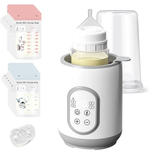 Bizcasa Flaschenwärmer Baby, BPA-freier Elektrischer Flaschenwärmer Fläschchenwärmer Für Flaschen und Babynahrung mit Intelligenter Temperaturregelung,Mit Schnuller und Milchaufbewahrungsbeutel (Weiß)