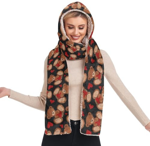 Cartoon-Kapuze, Wintermütze, Schal, Handschuhe, warmer Schal, Niedlicher pelziger Teddy, Einheitsgröße