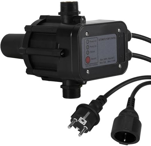 Vigevee Pumpensteuerung Trockenlaufschutz, Druckschalter 10 bar mit Baranzeige, Druckwächter für Wasserpumpen, Hauswasserwerk,Gartenpumpen, mit Kabel und Stecker, Schwarz