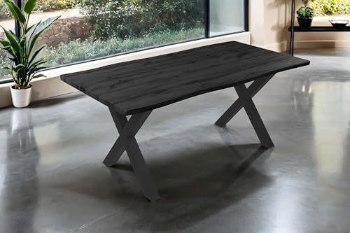 SAM Esstisch Josy 180x90 cm Holz-Optik Grau X-Gestell schwarz