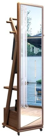 Chapeaux Cintre de miroir mobile rotatif sur toute la longueur, porte-manteau multifonctionnel sur pied, porte-manteau en bois massif for chambre à coucher, miroir de Dressing Assemblage Facile