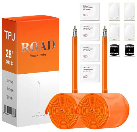 2 Pcs 46g Fahrrad Rennrad Schlauch, Extraleichter TPU Schlauch Rennrad, 65mm, Französisches Ventil 45/65/85mm, Kompatibel mit 700 X18/23/25/28/30/32c