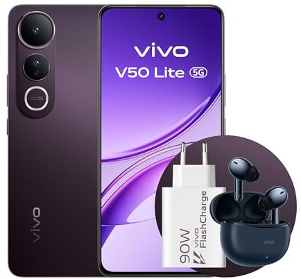 VIVO V50 Lite 5G Smartphone, 8G+256G, Bundle mit Ladegerät & TWS 3e, 6,77 120Hz P-OLED-Bildschirm, 50MP Sony Hauptkamera+8MP Ultraweitwinkelkamera, 5200 mAh Akku, 400% Dual-Stereo-Lautsprecher, IP65