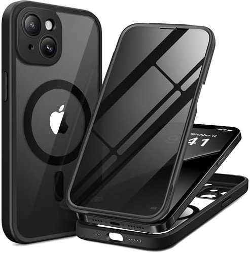 BERFY for iPhone 14 Case, Compatible with Magsafe, Black | Built-in Privacy Screen Protector, Full Camera Protection, Shockproof Full Body Magnetic Clear Phone Case 6.1