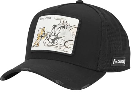 Capslab Trucker Cap mit Patch Tom & Jerry – Offiziell lizenzierte Snapback Basecap – Belüftete Netzrückseite – Einstellbare Größe – Unisex Design