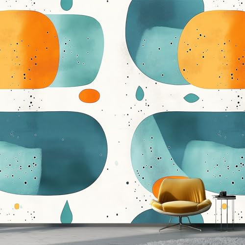 Fototapete Abstrakt Grafisch Geometrisch Marineblau Orange 400 X 280 Cm(Wxh)– Vlies-Tapete Fürs Wohnzimmer, Schlafzimmer, Büro Oder Flur – Pflegeleicht, Blasenfrei & Uv-Beständig