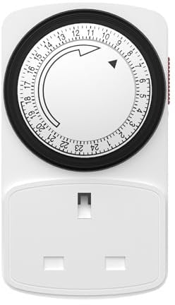 HBN 24 Hour Timer Plug Socket UK,Plug-in Segment Plugs Timers Switch,Programmable Energy Saving Light Switchs for Home Security Light Socket,Lamp, Christmas Lights(15min,1Pack)