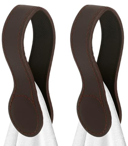 Lot de 2 porte-serviettes magnétiques en cuir, sans couture, clips pour serviettes, cuisine, salle de bain (2 x marron)