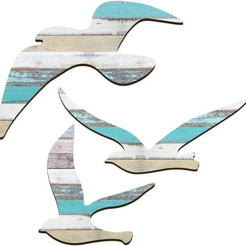 Yerleomit 3er Set Maritime Deko Möwen Strand Wanddeko Holz Möwe Seagull Beach Deko Nordsee Stranddekorationen Seemöwen Wanddekoration für Wohnzimmer Schlafzimmer