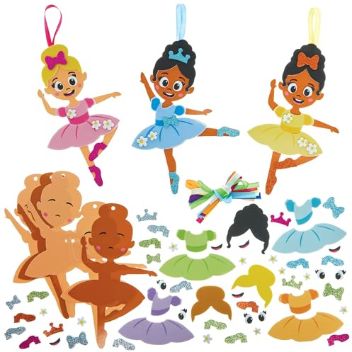 Baker Ross FN548 Ballerina Mix & Match Decoration Kits - Pack of 8, Foam Arts and Crafts Decoration Kits for Kids