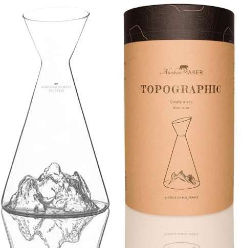 Carafe à eau 1 L | Borosilicate de qualité supérieure soufflés artisanalement avec les montagnes en relief | TOPOGRAPHIC (Aiguille du midi)