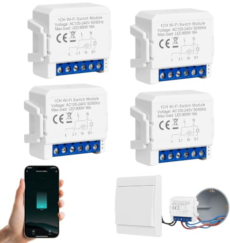 4PC Alexa Lichtschalter, WLAN Schalter, WLAN Lichtschalter Smart Life/Tuya App, Smart Home Lichtschalters Alexa mit Sprachsteuerung/Timer,Mini DIY Wifi Smarts Switch Kompatibel Alexas/Google Assistant