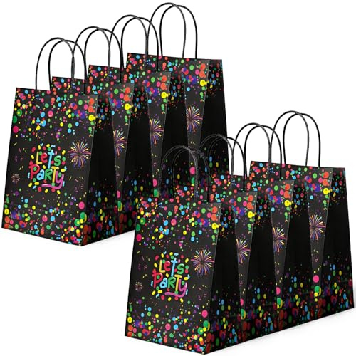 Buste regalo neon con manici, confezione da 8 piccoli sacchetti luminosi per festa di compleanno bambini, 21 x 15 x 8 cm (Stile 1)