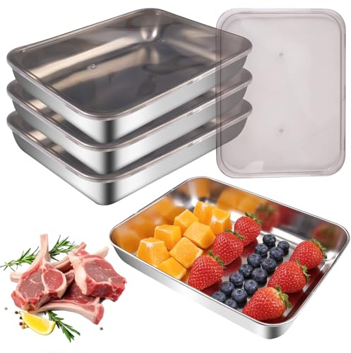 Lot de 4 boîtes à charcuterie Fresh - 2500 ml - En acier inoxydable - Empilables - Avec couvercle - Pour fromage, fruits, salades, bonbons et confitures - 25 x 20 x 5 cm