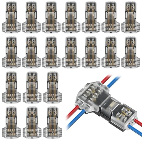 20 Stück T Verbinder Niederspannung T Hahn Kabelverbinder, für Niederspannung 12V/24V, Wasserdichte T-Abzweigverbinder für 20–22 AWG Kabel, Schnellverbinder ohne Abisolieren für Auto, Motorrad, LED