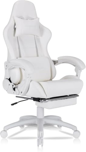 Homracer Gaming Chair,Office chairs for home, Ergonomic desk Chair with Footrest and Lumbar Support,Gaming Chairs for Home,360°- Swivel Seat For Man Women,Gift(White)