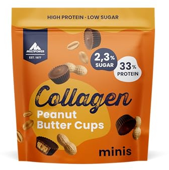 Multipower Collagen Butter Cups (6x 70 g) – High Protein Süßigkeiten mit 10% Kollagen & 33% Protein, Low Carb & zuckerarm (Peanut)