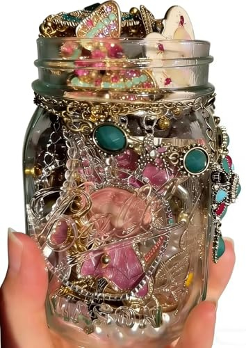 Mystery Jewelry Jar | 30-60stk.Fashion Geschenkset Ringe, Halsketten,Ohrringen und Armbänder | Vintage Schmuck-Überraschungs-Schmuckschatulle für Frauen PC99