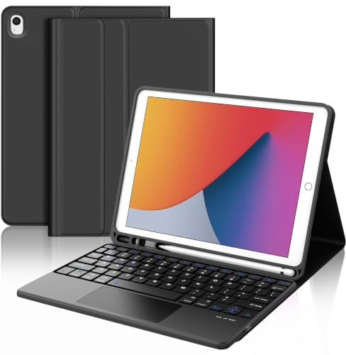WINCHKING Touchpad Keyboard Case for iPad 9th Generation/8th Gen/7th Gen | Detachable Folio Bluetooth Keyboard Cover with Pencil Holder for iPad 10.2 9th/8th/7th Gen(2021/2020/2019), UK Layout, Black