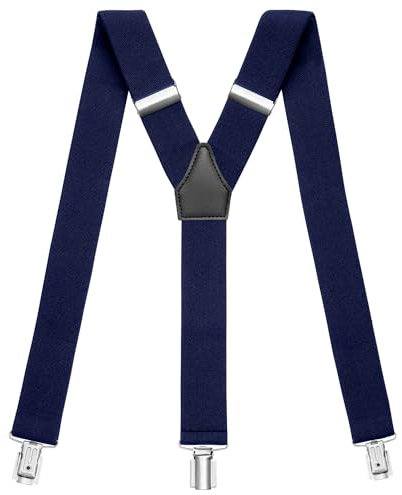 Sencillo Herren Hosenträger mit Starken Clips Y-Form, Dunkelblau, 120 cm lang x 3,5 cm breit