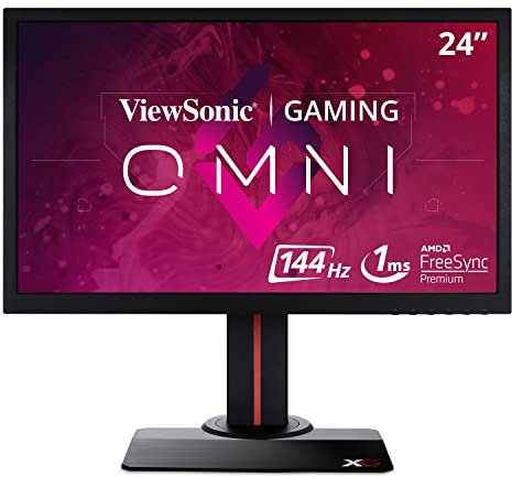 ViewSonic XG2402 - Monitor 24 Gaming Profesional Full HD TN (1920 x 1080, 144Hz, 1ms, FreeSync, 350 nits, altavoces, DVI/2 HDMI/DP/2 USB, Low input lag), color negro/rojo