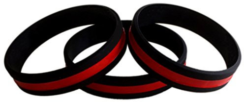 TheAwristocrat 3 Stück Dünn Rot Line Gummi Armband Silikon Armband zu unterstützen Fire Fighters, Rot, Adult (8 202mm)