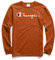 Champion Men's Heritage Long Sleeve Tee-Direct Flock Script T-Shirt, Burnt Orange, S