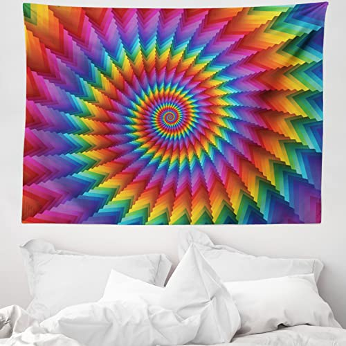 ABAKUHAUS Trippy Wandteppich, Vibrierende Regenbogen-Spirale aus Weiches Mikrofaser Stoff Waschbar ohne Verblassen Digitaldruck, 150 x 110 cm, Magenta Türkis