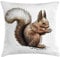 ABAKUHAUS Eichhörnchen Kissenbezug, Sketch Artwork Wildlife, Waschbar mit Reißverschluss Kissenhülle mit Farbfesten Klaren Farben Beidseitiger Druck, 50 x 50 cm, Dunkelbraun Hellbraun Weiß
