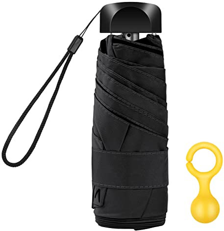 Vicloon Paraguas Plegables,Mini Paraguas, Paraguas de Viaje Portátil 6 Varillas con 210T Negro Tela de Goma, Paraguas Plegables y Compacto, Mini Viento Paraguas De Resistencia UV - Negro