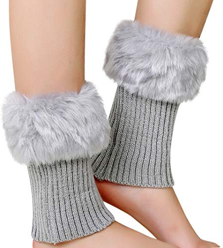 Beinwärmer Damen Kurze Stulpen Socken Winter Warme Stiefel Abdeckung Boot Cover Kunstfell Beinstulpen Strick Legwarmers Einfarbige Stiefelstulpen Gestrickte Stiefelsocken Frauen Bekleidungszubehör