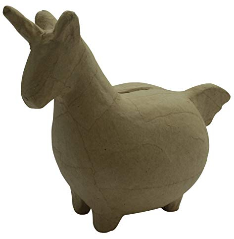 Décopatch AC840C - Spardose aus Pappmaché, Einhorn 19,5x10x15,5cm, Öffnungssystem auf der Unterseite, 1 Stück