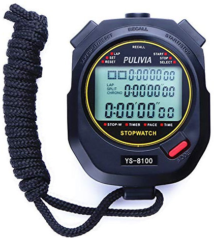 PULIVIA Stopwatch Sports Timer 100 Laps/Splits Digital Stopwatch with Recall Countdown Timer Clock Alarm Calendar, Large Display Stopwatch for Coaches Swimming Running Sport Training