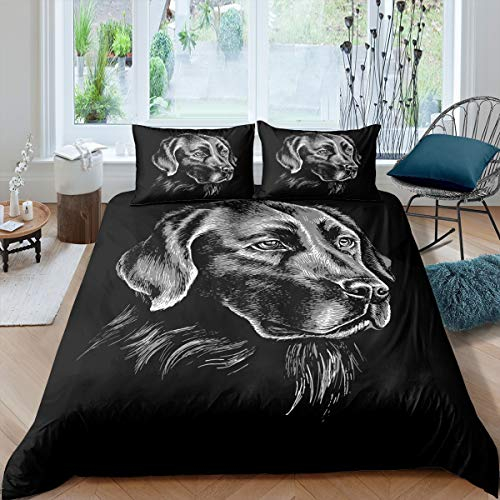 Loussiesd 3D Hunde Druck Bettwäsche Set Schwarz Bettbezug Set Kinder Jungen Mädchen 135x200 cm Microfaser Betten Set mit Reißverschluss und 1 Kissenbezug 80x80 cm