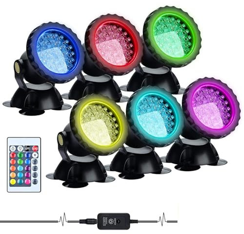 Lychee LED Lighting Gartenteich Lampe RGB Aquarium Licht, Fernbedienung Unterwasser Spot Licht IP68 Wasserdicht für Gartenteich Aquarium Beleuchtung, EU stecker (6 stücke)