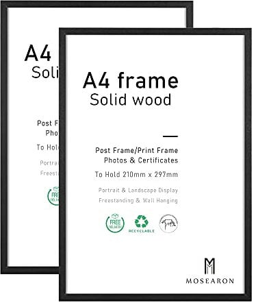 ATOBART A4 Holz Fotorahmen, 2 Pack-21x30cm Schwarz Holz Bilderrahmen, Zertifikat Rahmen für Wandmontage oder Tischplatte Display, Set von 2