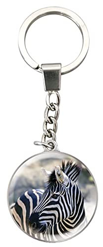 Magnidome Deluxebase Schlüsselanhänger Zebra Bezaubernder Kristall Schlüsselanhänger Zebra Kuppel Illustration mit Edelstahl Kette