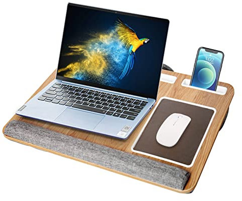 Semiocthome Tray with Cushion Lap Desk for Notebook, Sofa Built in Mouse Pad And Wrist Office Home,Up to 15.6 inch,Pen Holder, Light Brown
