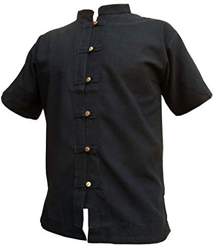 PANASIAM Fischerhemd mit Knopfleiste - leichtes Sommerhemd aus Baumwolle | Fisherman Shirt, Baumwollhemd, Kurzarm- oder Langarmhemd Herren, lockeres Hemd mit Holzknöpfen, auch als Mittelalterhemd
