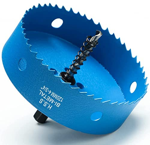 Lochsäge 120mm, M42 HSS Lochbohrer Set Bimetall mit Sechskant-Schaft und Zentrierenden Metallbohrern Bohrkronen Set für Metall,Eisen,Aluminium,Holz,Trockenbau, Kunststoff, Faserplatten, Blau
