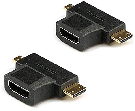Oiyagai 2pcs 2-in-1 Mini HDMI and Micro HDMI Male to HDMI Female Adapter Gold Plated for Smartphones, Tablets and Cameras etc.