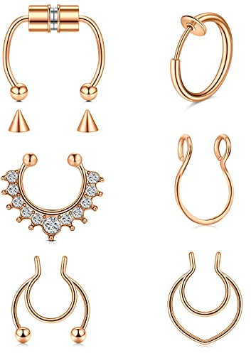 Funseedrr 6pcs Faux Piercing Nez Septum Anneaux Acier Chirurgical Cerceau de Nez sans Trou Septum Piercing
