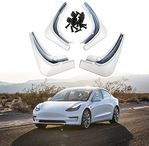 Wocch Mud Flaps for Tesla Model 3 2016-2022 Splash Guards Front Rear Fender Protection Mudflaps No Need to Drill Holes (Set of 4, White)
