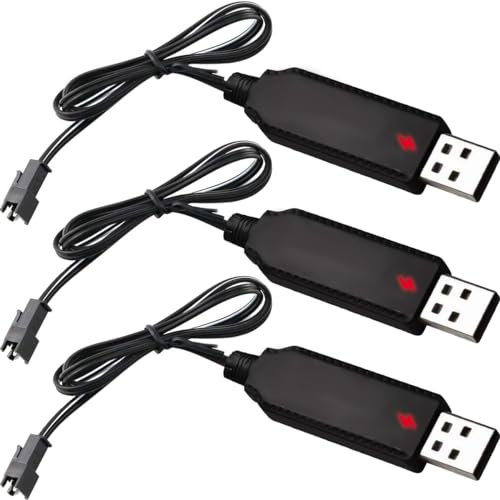 EatPitaya Drone USB Charger Cable with SM-2P Connector Plug(3Pcs), Lithium Battery USB Charging Cable 3.7V 500mAh Output Portable with LED indicator for RC Car Child Toy Car Spare Battery