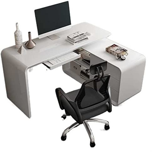 Computer Desk Modern Stylish Multifunctional PC Desk White Corner Table with Bookshelves and Drawers Laptop Workstation Writing Desk with Keyboard Tray Home Office Desks