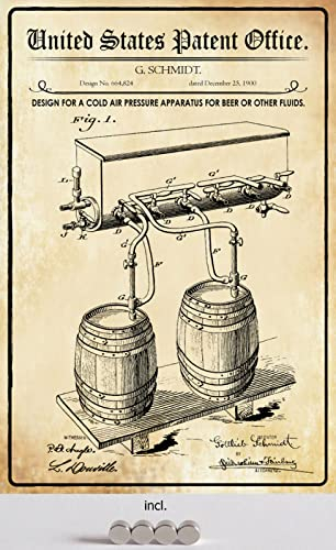 DekoDrom® Blechschild 20 x 30 cm US Patent Zapfanlage für Bier Fässer historisches Motiv mit Magnete Wand Deko Sammler Geschenk