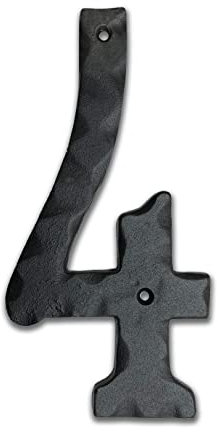 NACH Matte Black Hammer Tone Cast Iron House Number for Outside or Inside, Metal Modern House Numbers For Mailbox, Front Door, Maximum Rust Protection, 6 inch, Number 4, KE-HM6-BLK-4