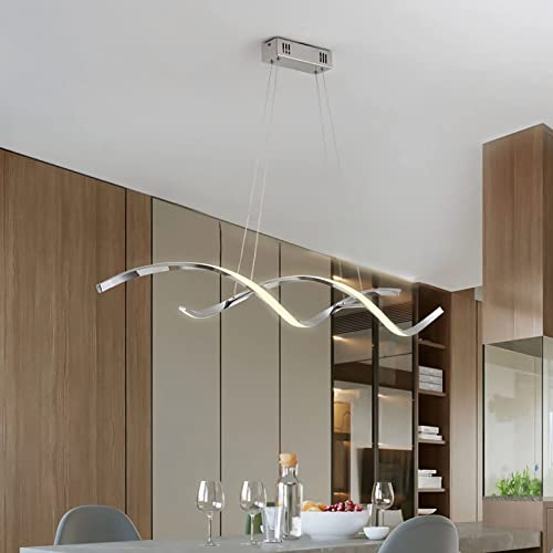 Dimmbare mit Fernbedienung LED Hängeleuchte esstisch Pendelleuchte höhenverstellbar Kronleuchter Moderne Hänge lampe für büro esszimmer Arbeitszimmer Wohnzimmer Küche leuchte (Chrom, L90cm)